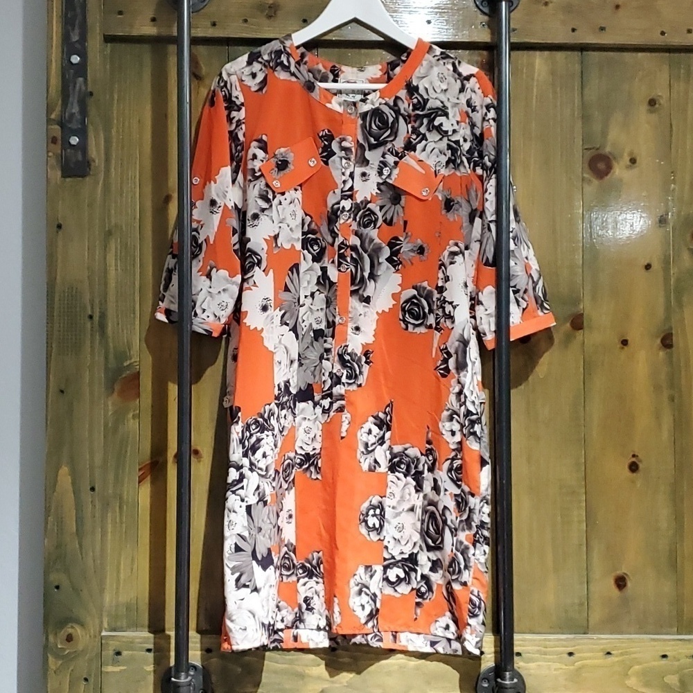 YOANA BARASCHI FLORAL DRESS ORANGE BLACK WHITE SIZE MEDIUM 90s